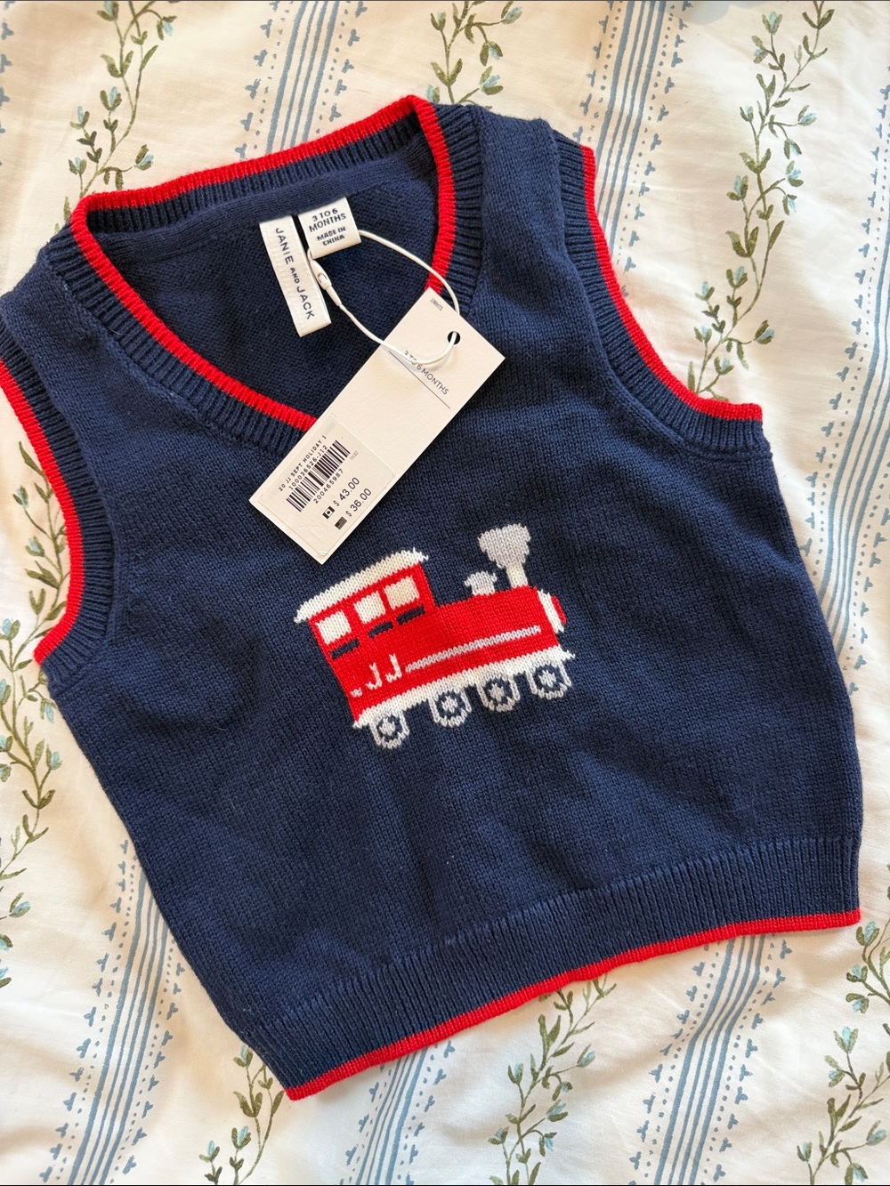 Janie and Jack Navy & Red Train Knit Vest for Kids